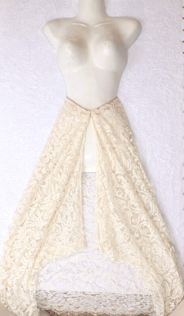Handmade Ivory Lace Bridal Overskirt High Low Gold Thread Detachable Train